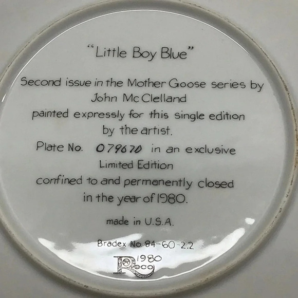 Bradex "Little Boy Blue" Plate by John McClelland from the Mother Goose … - Picture 2 of 2
